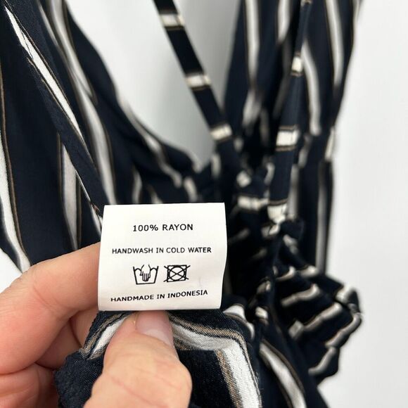 FAITHFULL THE BRAND Navy Blue White Striped Deep V-Neck Wide Leg Jumpsuit Medium - Picture 11 of 11